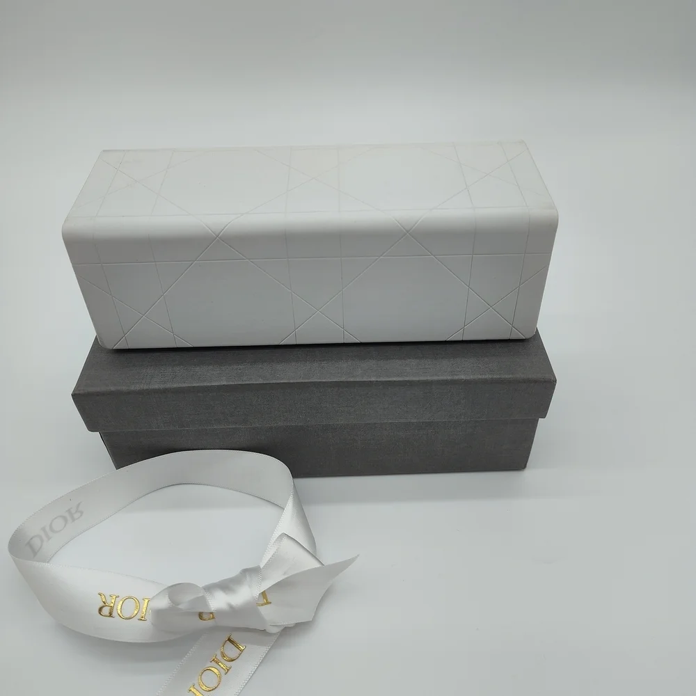DIOR Sunglasses Case White Cannage Box Gray Fabric Storage Box Ribbon Set EUC